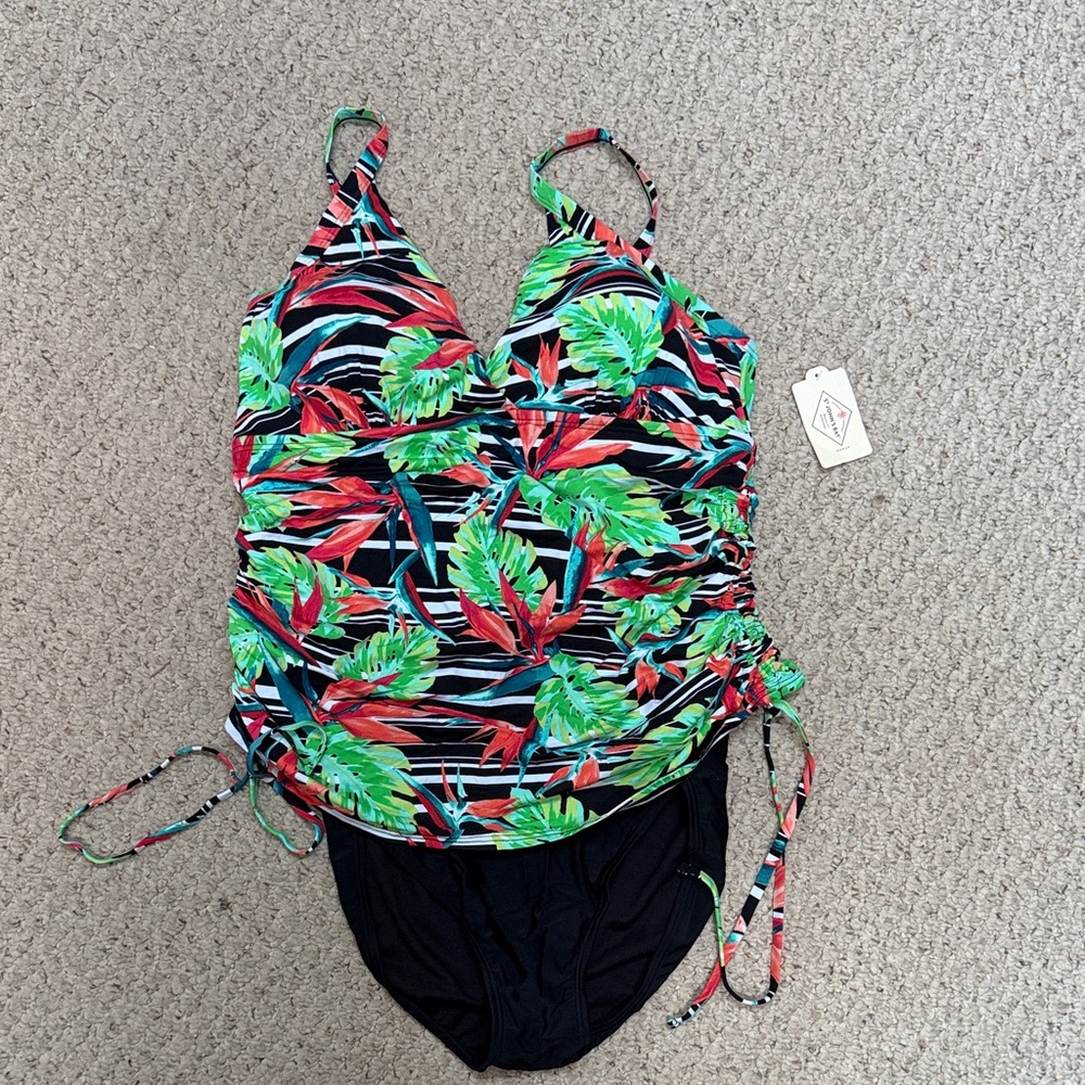 St. John's Bay women’s  Swim One Piece - Red and Green Tropical